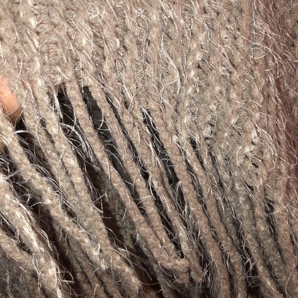 Signature OSFM Tan Cream Knit Eyelash Diagonal Turtleneck Poncho with Tassels - Picture 7 of 10